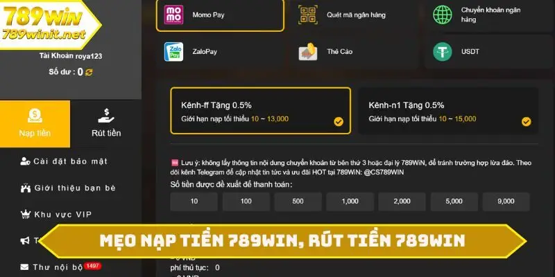 Mẹo nạp tiền 789WIN, rút tiền 789WIN